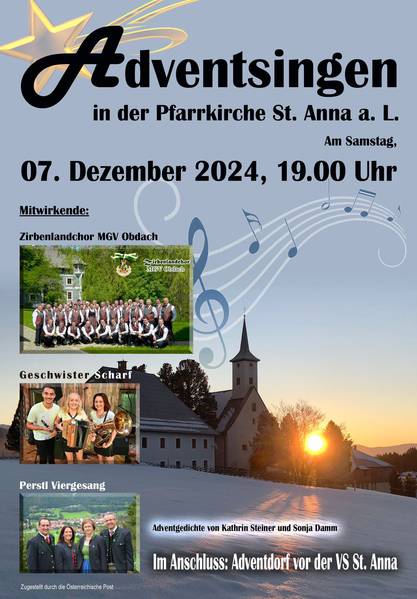 Adventsingen in der Pfarrkirche St. Anna am Lavantegg